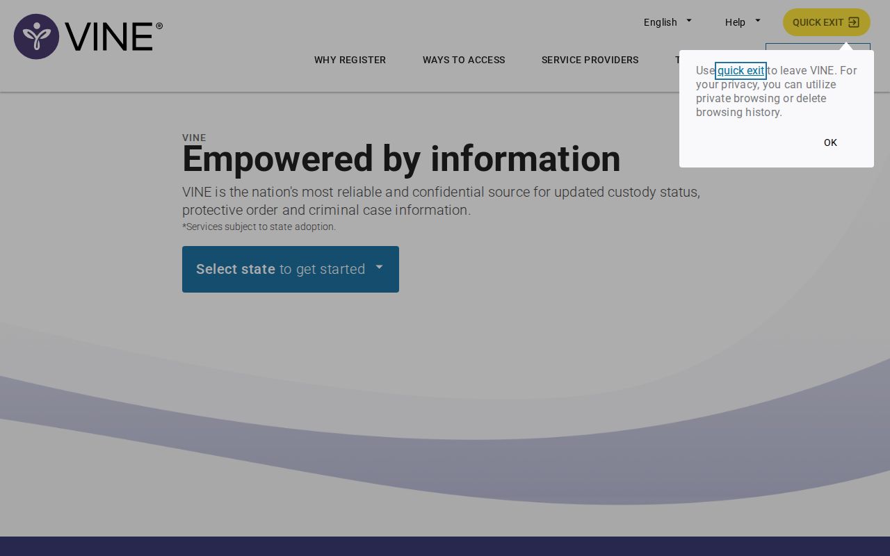VINELink interface for selecting Michigan and beginning a custody search