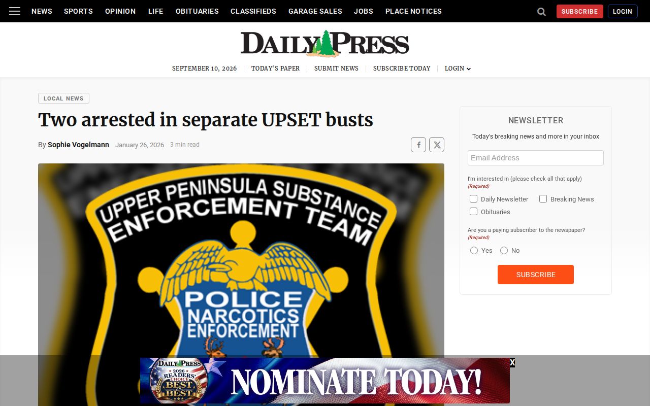 Daily Press report about selected Schoolcraft County arrests