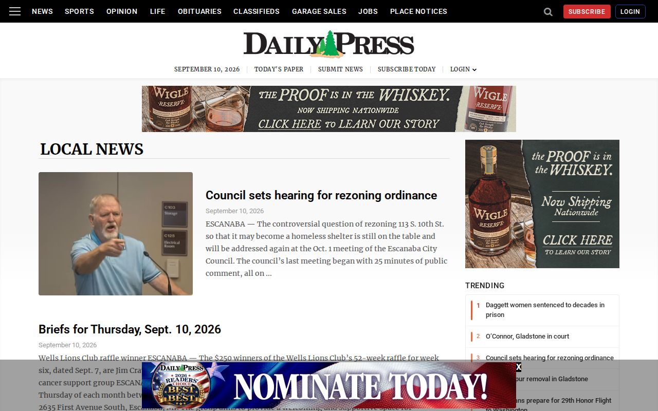 Daily Press local news page serving the Schoolcraft County region